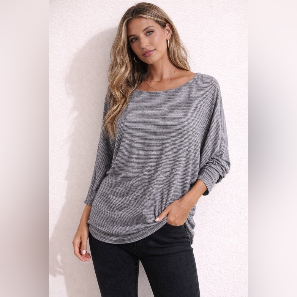 MM LaFleur Tunic Top Boat Neck Dolman Sleeves Striped Large